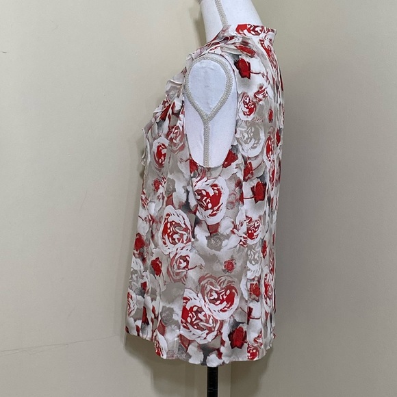 NWOT TAHARI || Beige Floral Print Retro Shirt size Petite Large - Picture 3 of 9